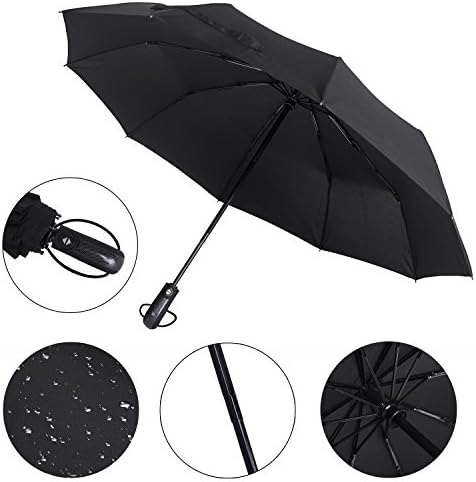 AmbrellaOK windproof umbrella, automatic rain umbrella with 10 ribs folding compact travel umbrella lightweight for men and women