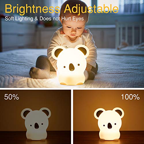 Kids Night Light, Cute Koala Gifts, Koala Bear Silicone Battery Powered Girls Toddler Baby Teen Children Night Lamp for Bedroom, Nursery Portable Soft Squishy Color Changing Animal Koala Nightlight