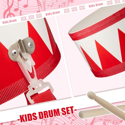 TERRIFI Kids Wooden Drum Set - 7.87 Inch Educational Toy with Adjustable Strap, 2 Drumsticks, Sensory Musical Instrument, Ideal for Toddlers and Babies, Gift