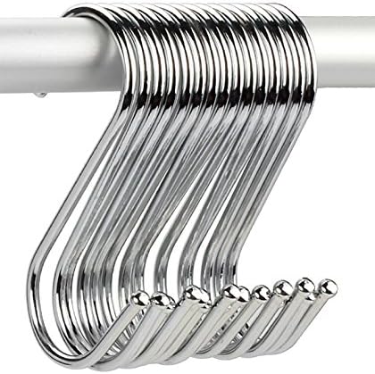 GikBay S Hooks-Heavy-Duty Stainless Steel Hook, Gardening Tools for Plants, Silver Hanging Hooks Installation Hardware Designed for Any Kitchen (L, 10 Pcs)
