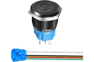 Gebildet 19mm 12V-24V/5A Stainless Steel Latching Push Button Switch Power Symbol LED 1NO1NC SPDT ON Off Waterproof Toggle Sw