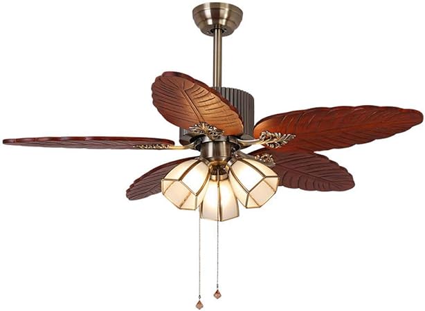 Ventilador de techo con luz tallada en madera maciza hoja abanico de