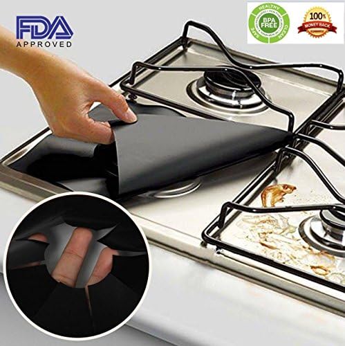 Gas Rang Protectors -4 Pack Reusable Non -Stick Stove Burner Cover Keep Your Black Stovetop Cleaner-Heat Safe, Reusable, Dishwasher Safe, Easy to Clean