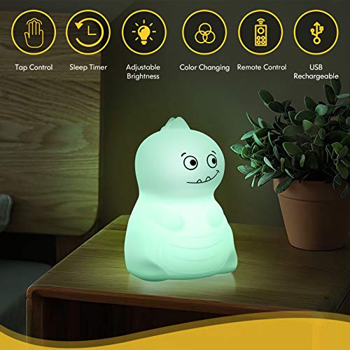 Dinosaur Toys Night Light for Kids, VSATEN Color Changing Touch Silicone Baby Nightlight with Remote, Portable Rechargeable LED Bedside Nursery Lamp for Toddler\'s Room, Birthday Gifts for Boys Girls