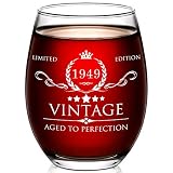 1949 70th Birthday Gifts for Women and Men Wine Glass - 70 Year Old Birthday Gifts, Party Favors, Decorations for Him or Her - Vintage Funny Anniversary Gift Ideas for Mom, Dad, Husband, Wife - 15oz