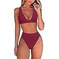 fatty tiger Womens High Waisted Thong Bikini Sets Sexy Brazilian Triangle Top Deep V Neck Two Piece Swimsuit Bathing Suits