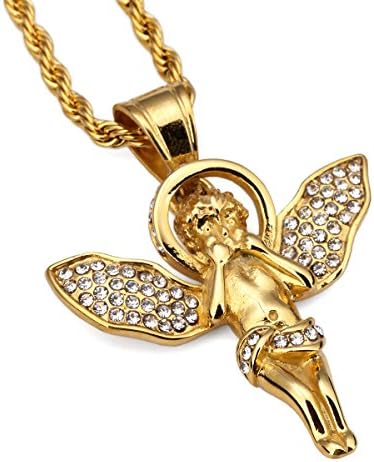 NYUK Unisex Hip Hop Pendant &amp; Chain Steel Angel Mens Fashion Gold Necklace
