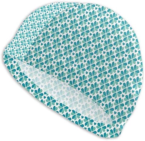 Swimming Cap Elastic Swimming Hat Diving Caps,Romantic Composition With Clover Shape Ornament And Hearts Luck Fortune Love,For Men Women Youths