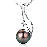 Tahitian Black Pearl Necklaces for Women - Anniversary, Birthday, Valentines Day Gifts for Wife, Girlfriend, Mom - Chaulri 925 Sterling Silver Genuine Real Pearl Jewelry - Regalo de Aniversario para Esposa - Collar de Perlas para Mujer