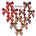 Feelmate 12 Pieces Christmas Tree Bows with Bells Mini Burlap Xmas Bowknot Christmas Ribbon Bows Mixed Foil Tie Ornaments Hanging Decorations