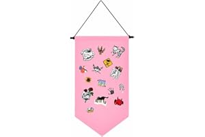 YeeMan Wall Hanging Brooch Jewelry Storage Case Canvas Display Stand Enamel Pin Display Banner Holder Earrings Necklace Glitter Pin Collection Organizer (Pink)