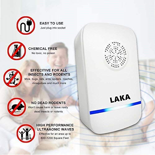 LAKA Ultrasonic Pest Repeller Plug in Pest Control - Electric Mouse Repellent Repellent for Mosquito, Mice, Rat, Roach, Spider, Flea, Ant, Fly, Bed Bugs, Cockroach - No Traps Poison & Sprayers