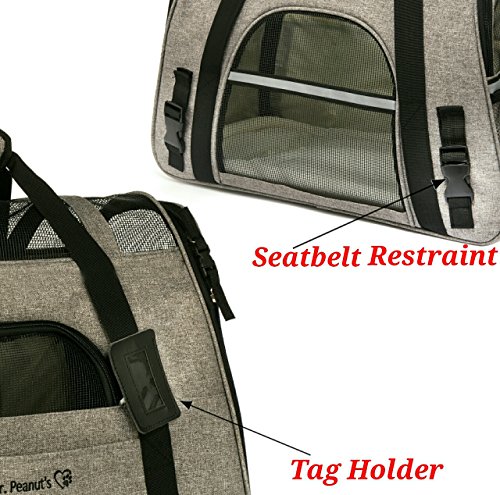 Mr. Peanut's Airline Approved Soft Sided Pet Carrier, Two-Tone Luxury Travel Tote with Fleece Bedding,, Under Seat Compatibility, Perfect for Cats and Small Dogs (Medium, Charcoal Ash) - Thumbnail 4
