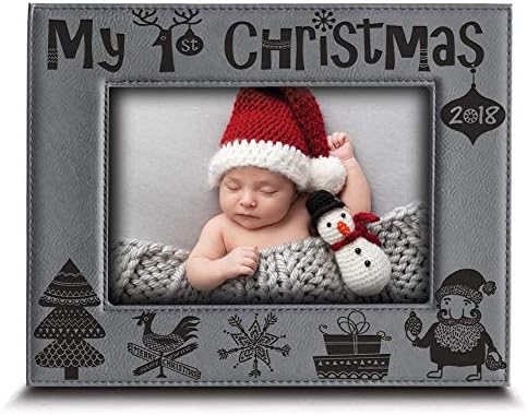 BELLA BUSTA-My First Christmas-My 1st Christmas 2019-Engraved Leather Picture Frame Baby's First Christmas (4 x 6 Horizontal)