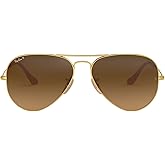 Ray-Ban Unisex RB3025 Classic Polarized Aviator Sunglasses, Matte Gold/Polarized Brown Gradient, 58 mm