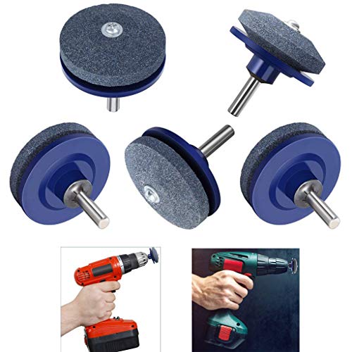 BeautyShe 5 Pieces Blue Lawn Mower Sharpener Blade Drill Lawnmower Sharpener for Power Drill Hand Drill