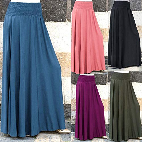 TOTOD Skirts for Women, Fashion Elastic Waist Solid Pleated Skirt Vintage A-line Loose Long Dress Dancewear Army Green