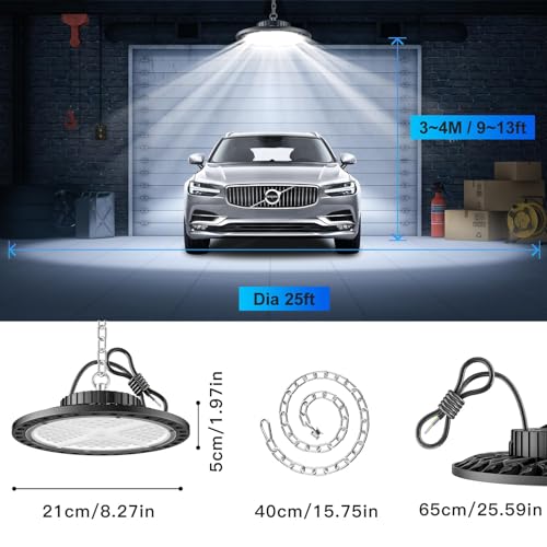 ANNIFUNLY 100W UFO LED High Bay Lamp, 2 Packs 10000LM LED Floodlights Industrial Ship 6500K Cool White, IP65 Waterproof High Bay Lights for Ceiling Workshop, Garage, Factory, Warehouses, Stadium