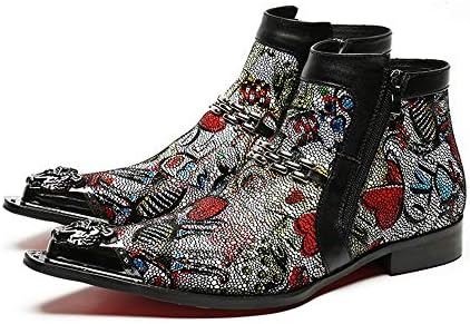 FLYSXP Pointed Cowboy Boots Booties Boots Casual Retro Fashion Hairdresser Men's Boots Personality Boots Men's Leather Boots (Color : Printed, Size : 46)