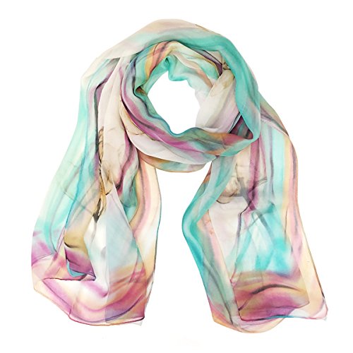 Wrapables Lightweight Sheer Silky Feeling Chiffon Scarf, Teal Floral