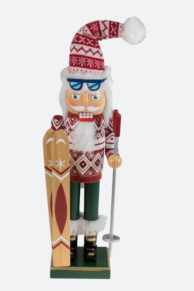 Nutcrackers - Clever Creations Ski Instructor Santa 14 Inch Traditional Wooden Nutcracker, Festive Christmas Décor for Shelves and Tables