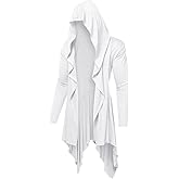 COOFANDY Long Hooded Cardigan Ruffle Shawl Collar Open Front Lightweight Drape Cape Overcoat with Pockets
