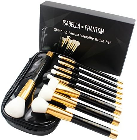 ISABELLA PHANTOM 9 Pcs Shinning Ferrule Makeup Brush Set with Designer Case (black golden) by ISABELLA PHANTOM