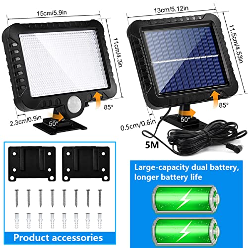 Solar Light Outdoor, Junvaia 56 LED Solar Security Lights Outdoor with Motion Detector, Large Capacity Battery LED Motion Sensor Lights, IP65 Waterproof 120° Wide Angle Flood Light with 16.5ft Cable
