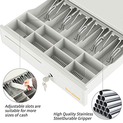Cash Register Drawer -Nurxiovo 16 Inch Money Box 5 Bill 8 Coin Money Tray Lock/POS Machine for Point of Sale (POS) System RJ11/RJ12 Interface/Open with Key(Grey)