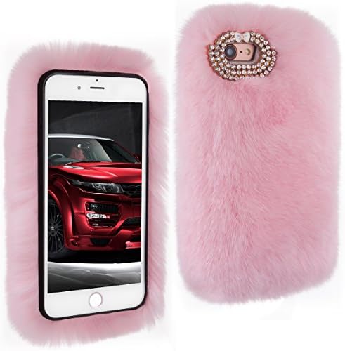 iPhone 7 Case,Veatool Stylish Faux Rex Rabbit Fur Handmade Decorative Case for iPhone 7 4.7 inch,Pink