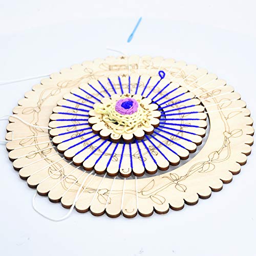 CZYY Wooden Circular Looms Laser Carved with Vines Round Weaving Board 3 Pieces Set Include Yarn Needles - Easy Knitting Tool for Beginners & Experienced