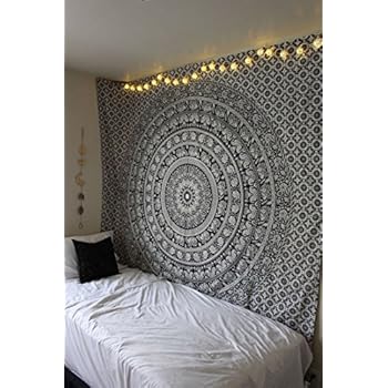 The Boho Street - Exclusive Twin Black and White Elephant Tapestry, Beautiful Indian Wall Art, Perfect Valentine Gift, Hippie Wall Hanging, Bohemian Bedspread