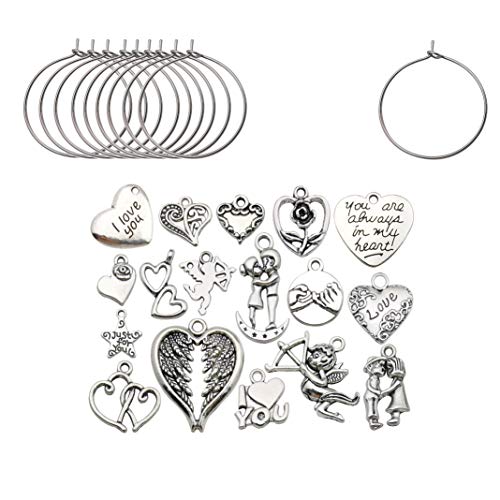 WOCRAFT 50 Sets Craft Supplies Wedding Wine Glass Charms Markers Wine Tasting Party Decoration Supplies Gift with 25mm Strong Stainless Steel Wine Glass Charm Rings (M368)
