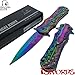 Falcon Elite Skull Spring Assisted Pocket Knife - Tactical Style Knife (Rainbow)