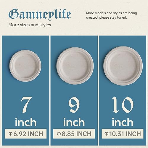Gamneylife Paper Plates 100% Compostable Paper Plates (125-Pack Disposable Heavy-Duty Quality, Natural Bagasse Eco-Friendly Biodegradable Made of Sugar Cane Fiber (7 Inch)