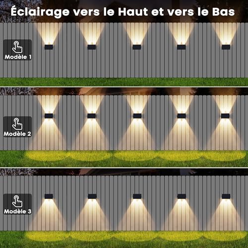 IIRARA Outdoor Solar Light, 6 Items Up & Down Solar Wall Light Warm White 1500mAh Solar Wall Lamp Outdoor IP67 Waterproof Spot Wireless 100 Lumens for Garden Fence
