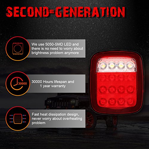 AMBOTHER Universal Trailer Tail light 2X16 LED Brake Stop Turn Signal Reverse Running Back Up Lights For Truck Jeep Pickup VAN RV SUV Towing Vehicle DC12V, Red/White,1 Year warranty