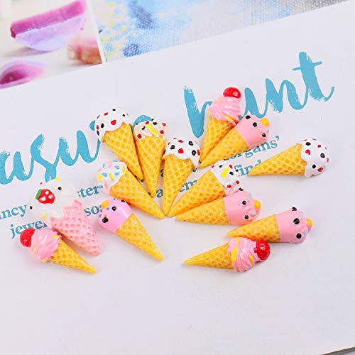 Monrocco 50Pcs Ice Cream Slime Charms, Dessert Resin Flatback Slime Bead Ice Cream Cone Cabochons for Craft Making