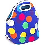 SORELLA Colorful Dots Lunch Bag Insulated Neoprene Design | Zipper Top & Flat Bottom With Ergonomic Handle | Reusable Lunch Tote Thermos For Adults & Kids | Snacks, Fruit, Food & Drinks