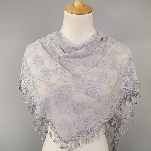 Clearance Sale!❄❄Women Clearance Lace Tassel Rose Floral Hollow Scarf Shawl Lady Wraps Scarves (Gray)