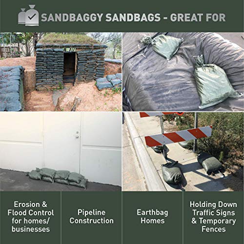 Sandbaggy Empty Poly Sandbags W/UV Protection Size 14" x 26" Color Green Military