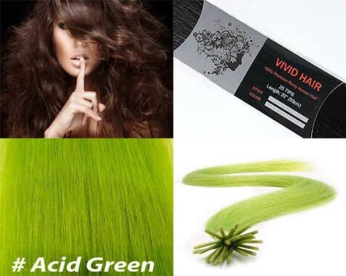 Vivid Hair 100 Strands Micro Ring Links Locks Beads Straight Keratin Stick I Tip Pre Bonded Human Hair Extensions Green Color