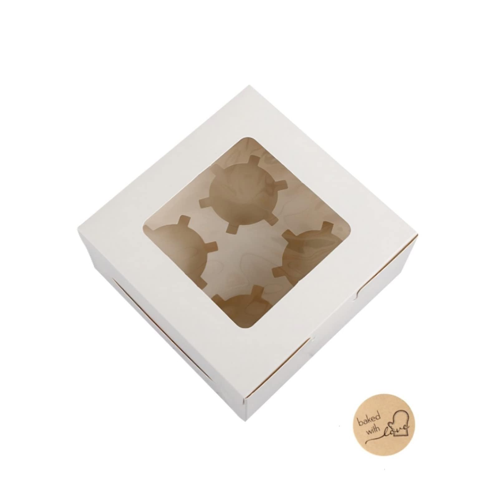 WULAIHO 24 x White Cupcake Boxes 4 Holes (6.3x6.3x3 Inches), Rectangle Cup Cake Boxes with Clear Window, Suitable for Home Baking, Party, Wedding, Christmas, Cake Shop, Picnic