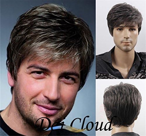 Dai Cloud Men's Short Straight Mix Dark Gray Cosplay Party Kanekalon Synthetic Fiber Hair Full Wig Wigs