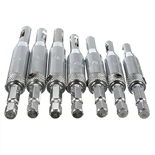 Ginode 7PCS 1/4" Hex Shank Self Centering Hinge Drill Bits 5/64'',7/64'',9/64'',11/64'',13/64'',1/4'',5mm+6 Pcs Countersink Drill Bit - Thumbnail 2