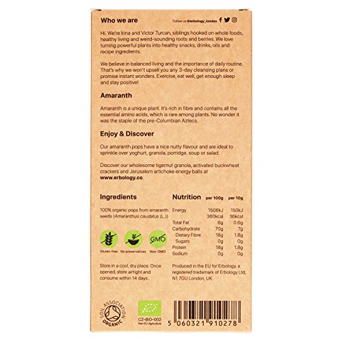 Organic Puffed Amaranth 3.5 oz - Rich in Protein, Fiber and Minerals - Gluten-free