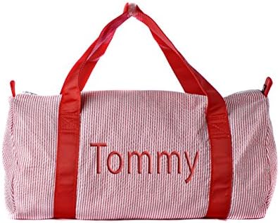 Personalized Large Travel duffel bag (Red Seersucker)
