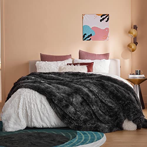 Bedsure Faux Fur Blankets Queen Size Tie Dye Black Fuzzy, Fluffy, and