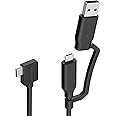 MP Mobile Pixels 2-in-1 Cable, Laptop Monitor Cable, Right Angle USB A/C Cable, 3A/5.0 Gbps Durable, Flexible, Tangle-Resistant Braided Nylon Cord (3ft, Black)