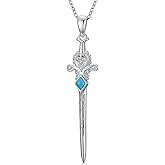 Real Turquoise Sword Necklace for Women 925 Sterling Silver Vintage Lion Sword Pendant Goth Jewelry Gift for Birthday